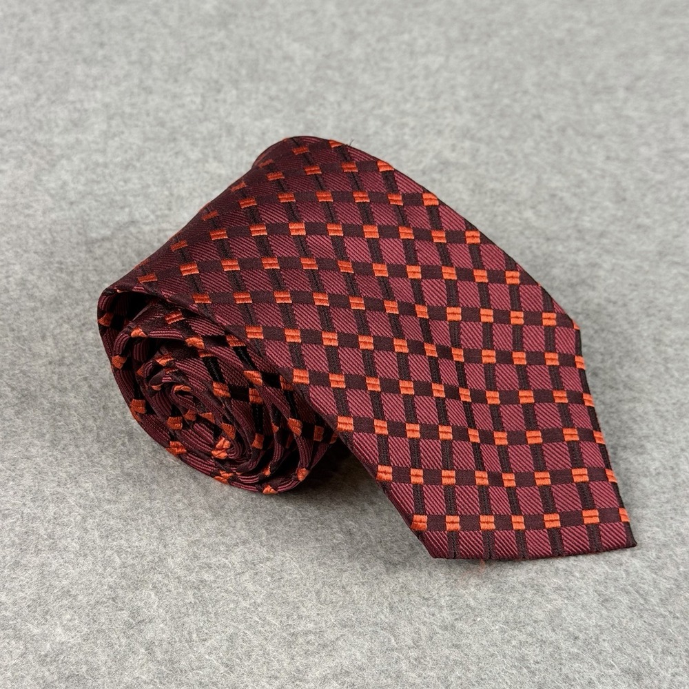 Vintage Christian Lacroix Paris Silk Tie Red Burgundy Geometric Italy 56x3.6"